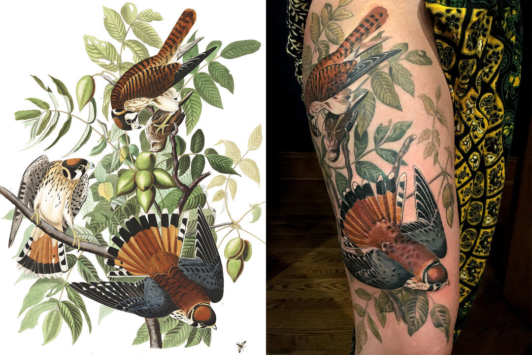 Flying Bird Flower Pattern Large Flower Arm Tattoo Stickers - Temu